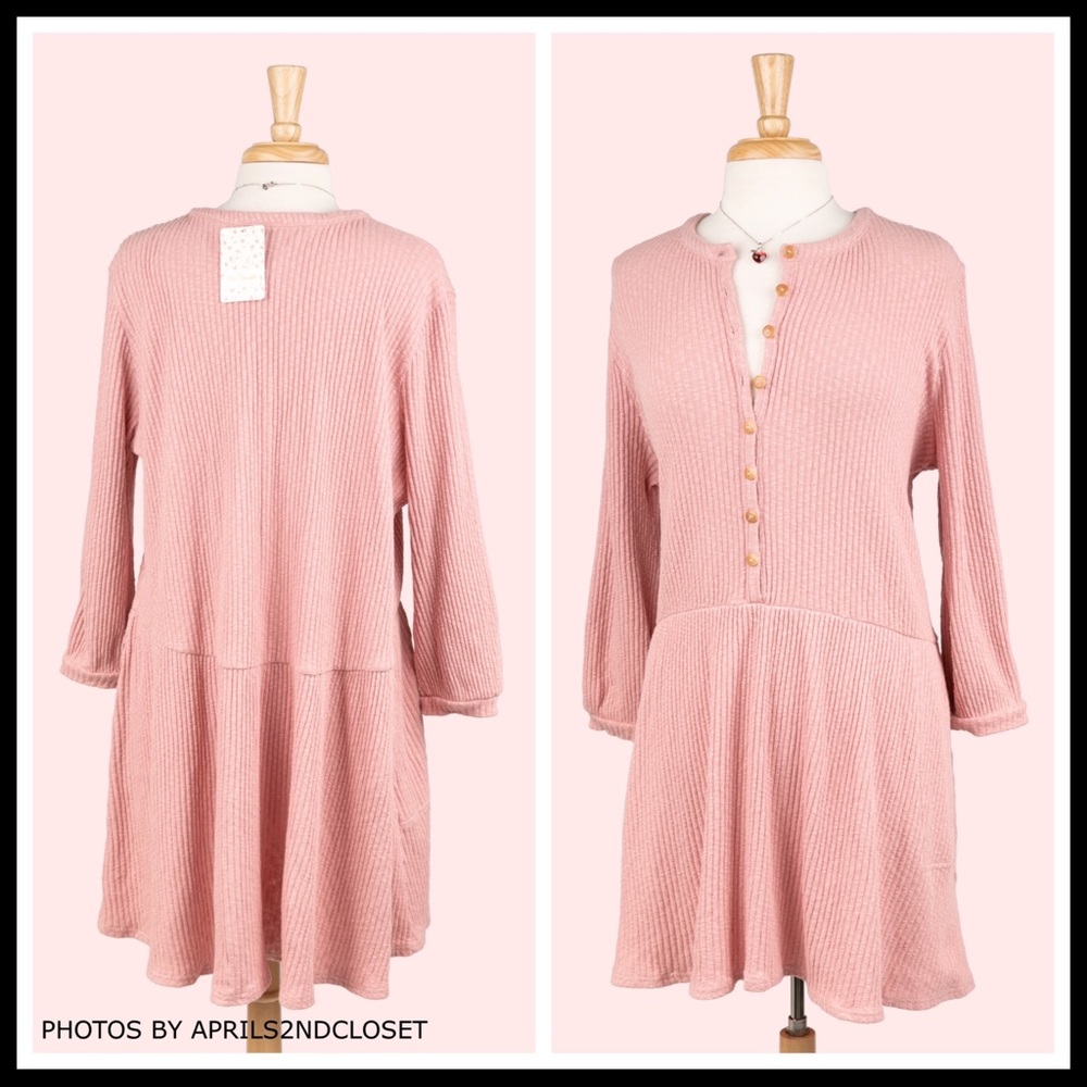 FREE PEOPLE BOHO HENLEY FLOWY KNIT DRESS A3C - Picture 3 of 16